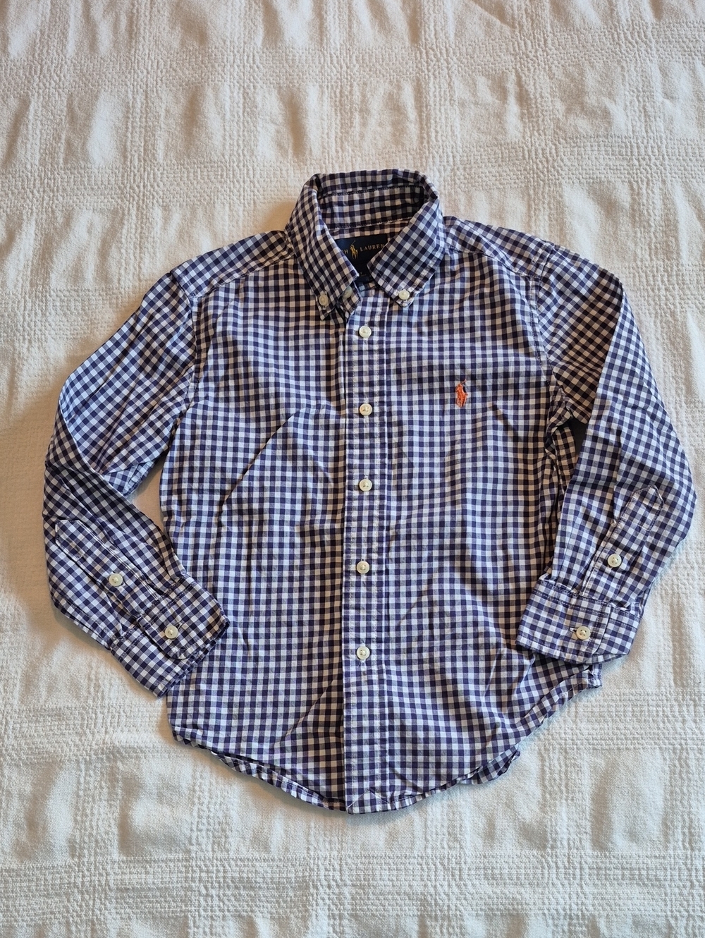Ralph Lauren boys 4 navy blue & white gingham button down shirt VGUC